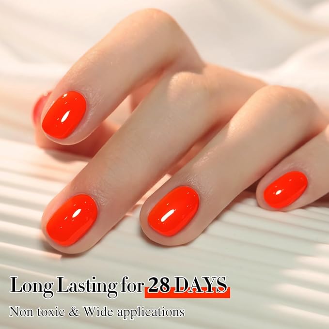 Double Rhythm 0.5Oz Gel Polish Pure Sheer Same Color Same Bottle Soak Off 15ML Gel Polish Manicure Salon Nail Art DIY at Home for Women (Neon Red Orange-A1044)