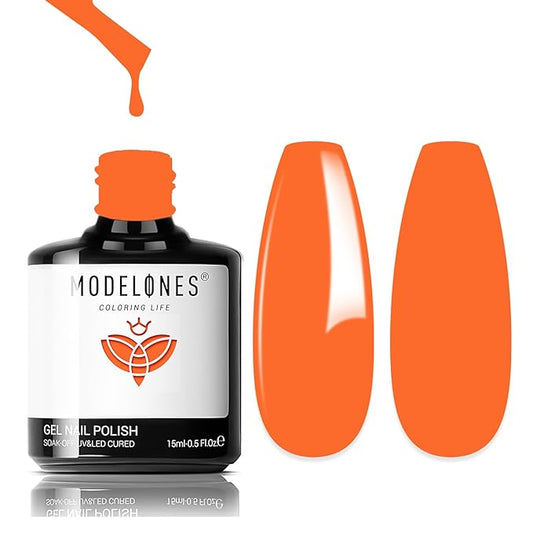 modelones Fall Gel Nail Polish Bright Orange Polish Neon Polish, Soak OFF UV LED Gel Nail Polish Manicure Autumn Nail Art DIY Salon 15 ML