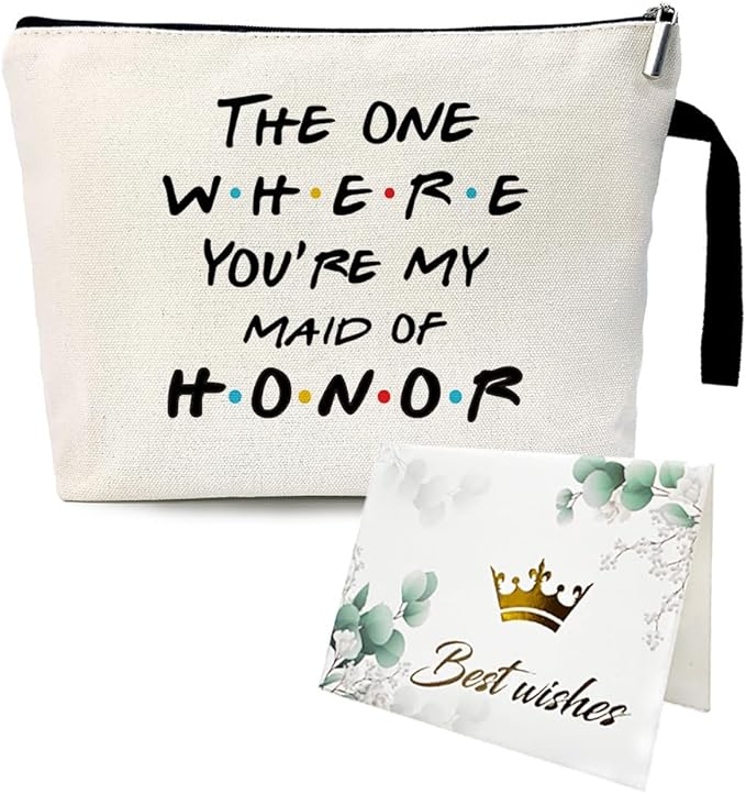 The One Where You're My Maid of Honor Funny Party Cosmetic Bag, for Travel Toiletry Zipper Storage Pouch Makeup Bag, Bachelorette Party Gifts, Bridesmaid Gift From Bride, Maid of Honor Proposal Gifts