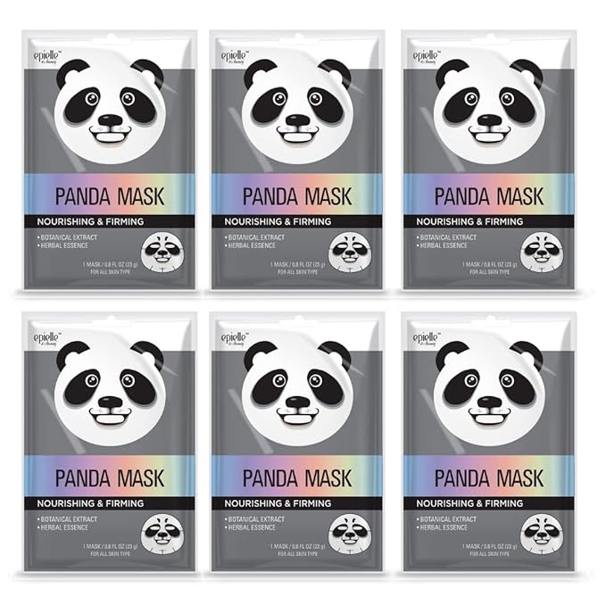 Epielle Character Face Mask Panda 6 Pack, Fun & Effective Korean Skin Care, Spa Party Favors, Stocking Stuffers, Birthday Gifts for Women, Thanksgiving Essentials