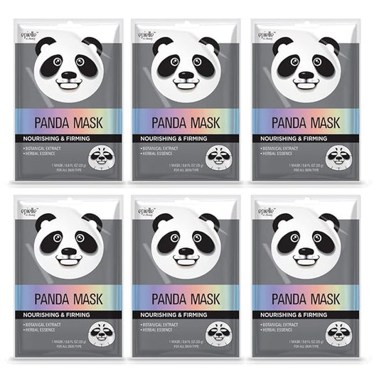 Epielle Character Face Mask Panda 6 Pack, Fun & Effective Korean Skin Care, Spa Party Favors, Stocking Stuffers, Birthday Gifts for Women, Thanksgiving Essentials
