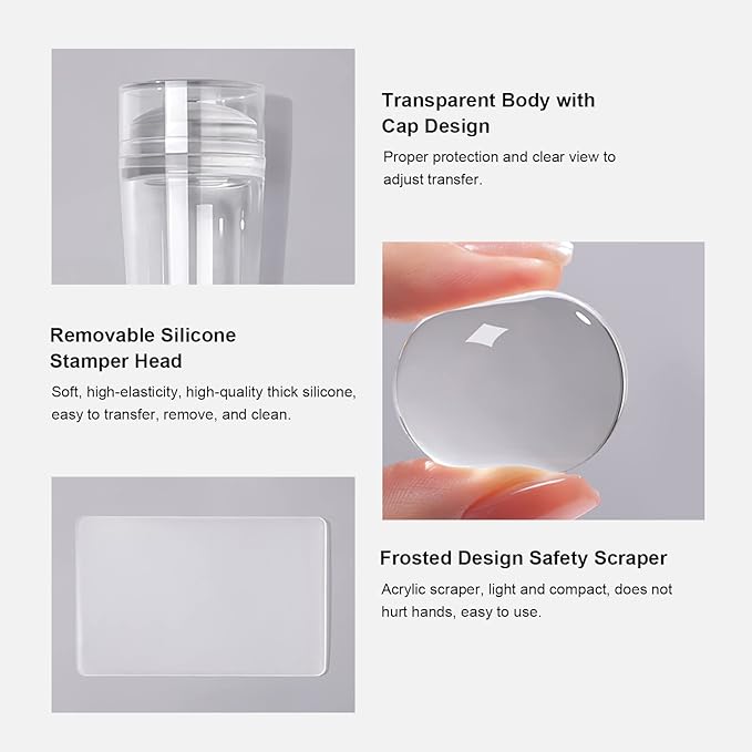 Nail Art Stamper Clear Silicone Nails Stamping Jelly with Scraper Transparent Visible Body DIY Manicure Nail Art Tool For DIY Nail Decor French Nail Manicure