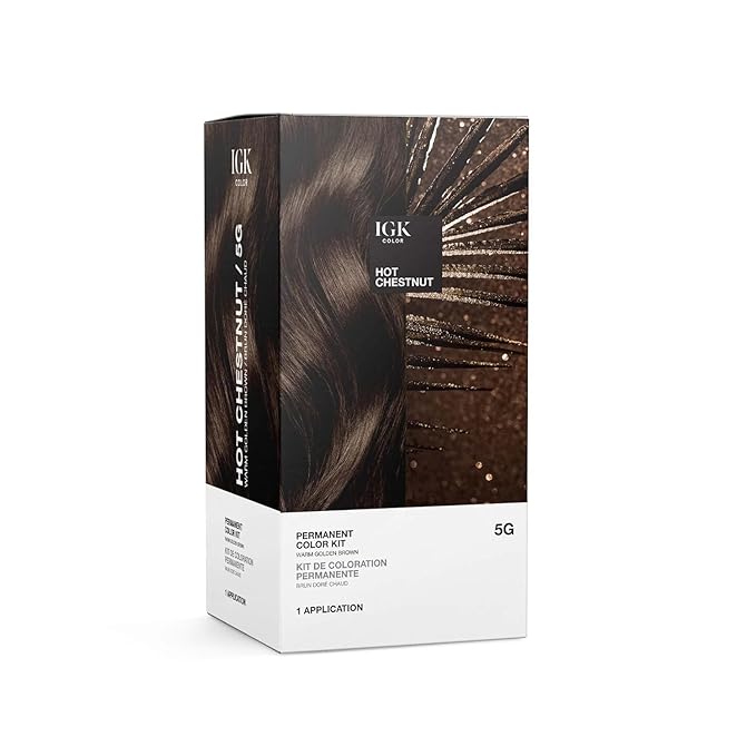 IGK Permanent Hair Dye Color Kit | 5G Hot Chestnut - Warm Golden Brown | 100% Gray Color Coverage + Strengthen + Shine | Ammonia Free
