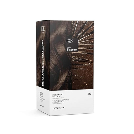IGK Permanent Hair Dye Color Kit | 5G Hot Chestnut - Warm Golden Brown | 100% Gray Color Coverage + Strengthen + Shine | Ammonia Free