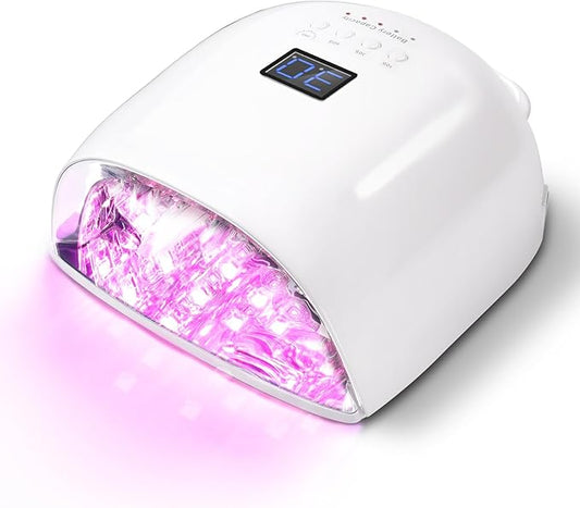 Upgraded Professional Rechargeable UV LED Nail Lamp with 4 Timer,18000mAh Long Battery Life, Electroplated Reflective Base and Inner Wall,Fast Dry Nail Dryer (White JC22-Pro)