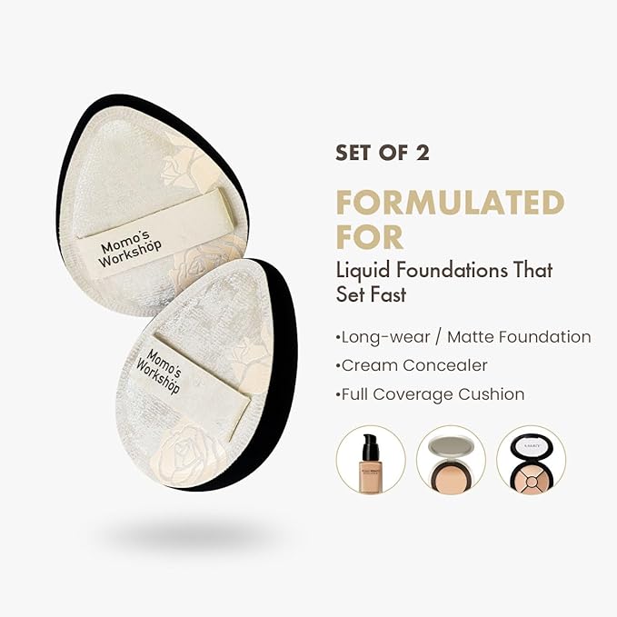 Satin White Egg Makeup Sponge,Firm Bounce Rubycell,Cushion Sponge with Wide PU Leather for Quick-Dry/Full Coverage Foundations,Cosmetic Puff,2pcs Beauty Puffs&Storage Case