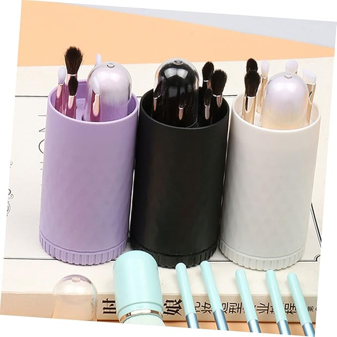 STOBAZA Portable Makeup Brush with Handles Dense Soft Bristles and Built Mirror Compact Case for Loose Powder Eyeshadow Highlight Wear-resistant Cosmetic Brushes for Travel and Daily Use