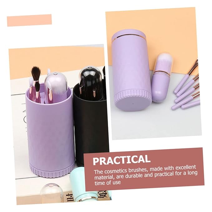 STOBAZA Portable Makeup Brush with Handles Dense Soft Bristles and Built Mirror Compact Case for Loose Powder Eyeshadow Highlight Wear-resistant Cosmetic Brushes for Travel and Daily Use