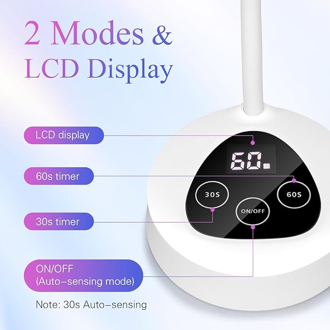 UV Led Nail Lamp, Mini UV Light for Gel Nails Polish Luminoza 30W Rechargeable LED Nail Light Nail Dryer with 2 Timers & Auto Sensor, Fast Curing Goosenecks Lamp for Home DIY Manicure