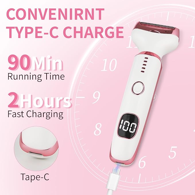 Wet & Dry Electric Razorfor Women Men,4 in 1 Rechargeable Led Display Electric Shaver and Facial Hair Remover,Painless Ladies Body Razors for Nose Face Body Leg Bikini Arm Hair