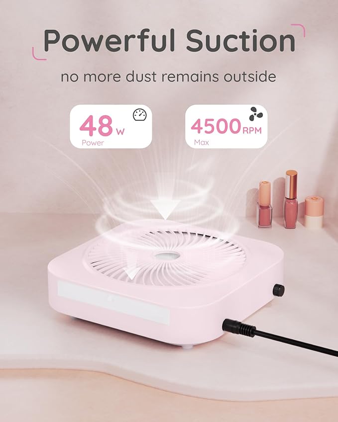 Lictin Nail Dust Collector with Reusable Filter, Adjustable Nail Vacuum Dust Collector Extractor Electric Dust Suction Machine for Acrylic Gel Nail Polishing Pink