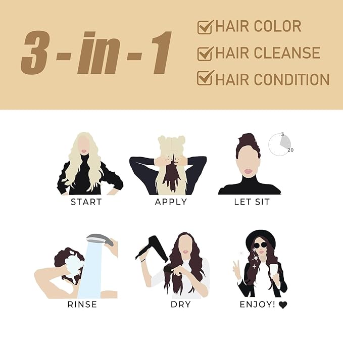 Instant Coffee Hair Dye Shampoo 3 in 1 - Color for Women Men,16.90 Fl Oz ,Long Lasting (Light Brown)