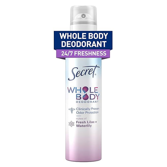 Secret Whole Body Deodorant Spray for Women, Lilac & Waterlily Scent, Aluminum Free Deodorant Spray, 72 HR Odor Protection, 3.5 oz