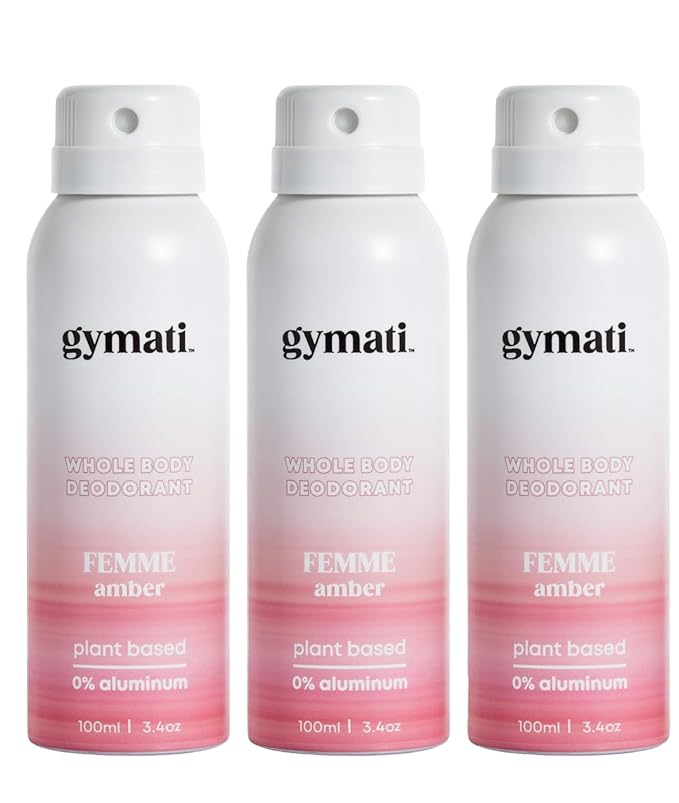 Gymati - Fitness Deodorant Spray - Men & Women - Aluminum-Free - All Day Ultimate Odor Protection - Built For Sweat - Air-Powered - Vegan & Plant-Based - Made in USA -Femme -3.4oz Travel Size -3 Pack