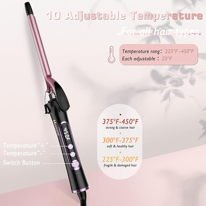 1/2 inch Curling Iron for Short Hair, Dual Voltage Hair Curling Iron Ceramic, Professiona Curling Wand Tourmaline(Rose Gold)