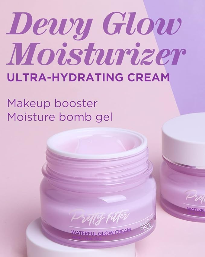 Touch in Sol Hydrating Face Moisturizer Gel Cream 1.76 oz. – Plumped Up Lightweight Day and Night Cream with Hyaluronic Acid and Collagen - Pretty Filter Waterful Glow Cream