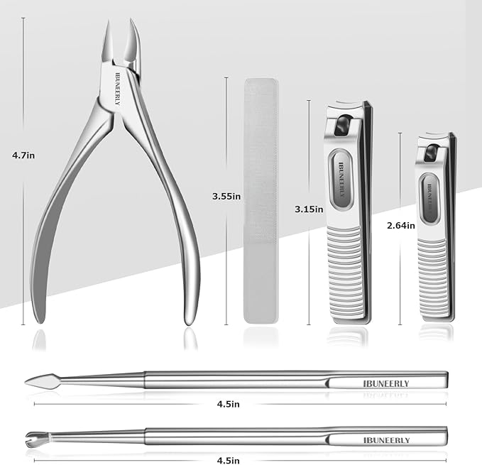 Manicure Set, Nail Cutters Set with Travel Leather Case, Professional Manicure Tools for Thick Nail & Ingrown Nail, Nail Cutters for Men and Women, Silver