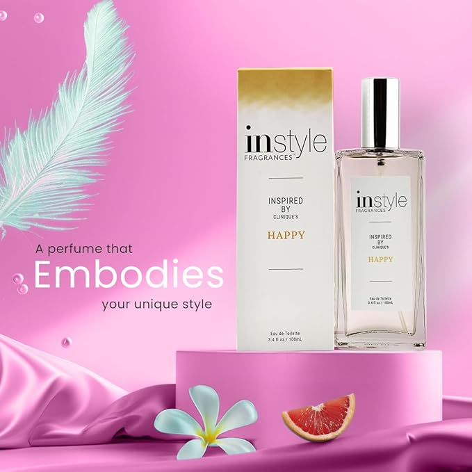 Instyle Fragrances, Inspired by Clinique's Happy, Women’s Eau de Toilette, CLEAN, Vegan, Paraben-Free, Never Tested on Animals, 3.4 Fluid Ounces