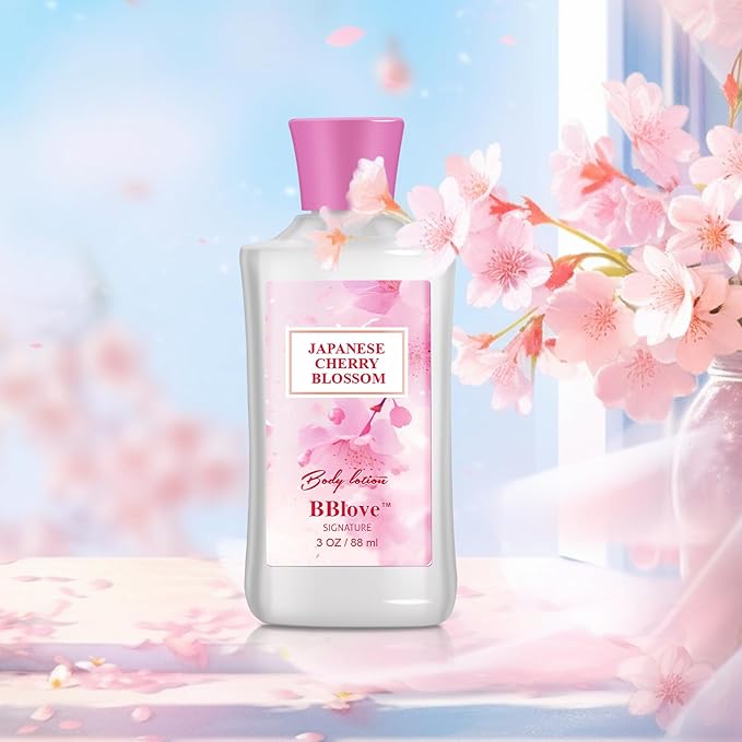 Japanese Cherry Blossom Bath and Body Gift Set - 2-Piece Travel Skincare Essentials (3oz Body Lotion + 2.5oz Fragrance Mist) Lightweight Hydrating Duo, Holiday Gift Set