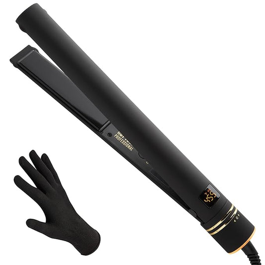 HOT TOOLS Pro Artist Black Gold Ionic 1 Inch Flat Iron - Use as Straightener for Sleek Straight Hair or Use Rounded Edges for Shiny Curls and Waves, Stylist-Preferred Styles