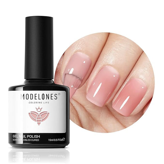 modelones Nude Gel Polish Jelly Natural Pink Gel Nail Polish French Tip Base Color Translucent Soak Off U V Soap Nails for Nail Art Manicure at Home 15ML
