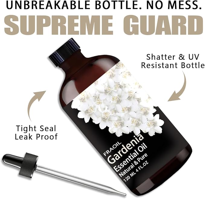 Gardenia Essential Oil, Gardenia Oil 4 Fl Oz 120ML for Diffuser Humidifier Yoga Cleaning DIY Candle Soap Making Perfume Gift for Women Essential Oils