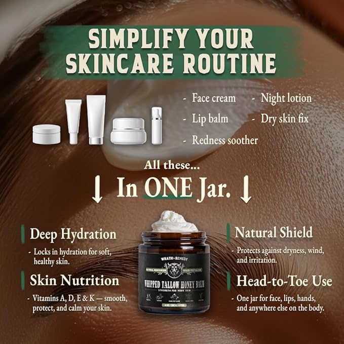 Organic Beef Tallow for Skin -2OZ (Eucalyptus, Concentrated) — Grass Fed Beef Tallow for face + Body — US-Made Tallow and Honey Balm Moisturizer for Dry & Sensitive Skin,Eczema,Rosacea (No Additives)