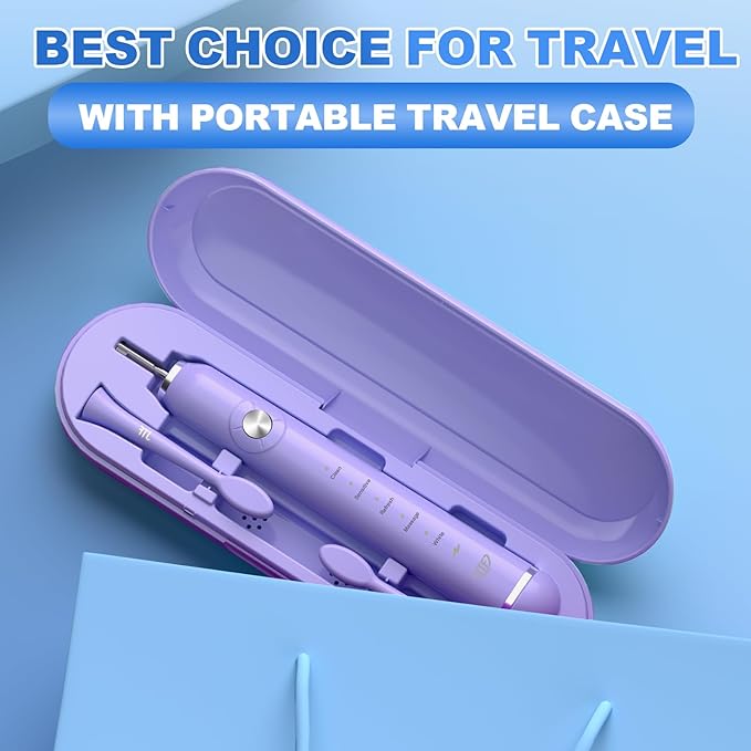 JTF Sonic Electric Toothbrush - with Travel Case and 6 Brush Heads, Fast Charging toothbrushes for 60 Days Long Lasting, 5 Modes Power Toothbrush for Women