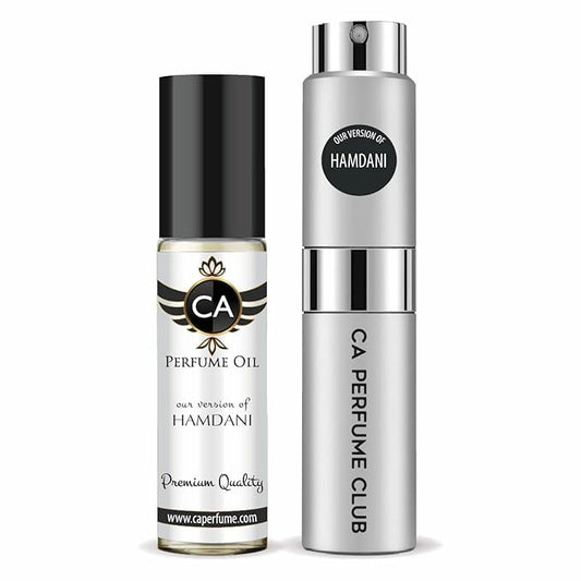 CA Perfume Duo Impression of Hamdani For Women And Men Perfume Layering Set Long Lasting Travel Size EDP + Body Oil Roll-On Bottle 0.27 Fl Oz+0.33 Fl Oz