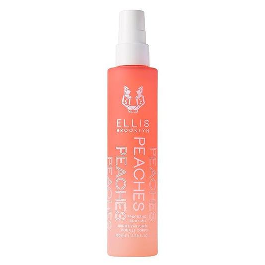 Ellis Brooklyn PEACHES Hair And Body Fragrance Mist - Fruity Floral Perfume Mist For Women with Sweet Peach, Rosebud, & Sandalwood, Vegan Perfume Made In The USA, 100ml 3.38 Fl Oz