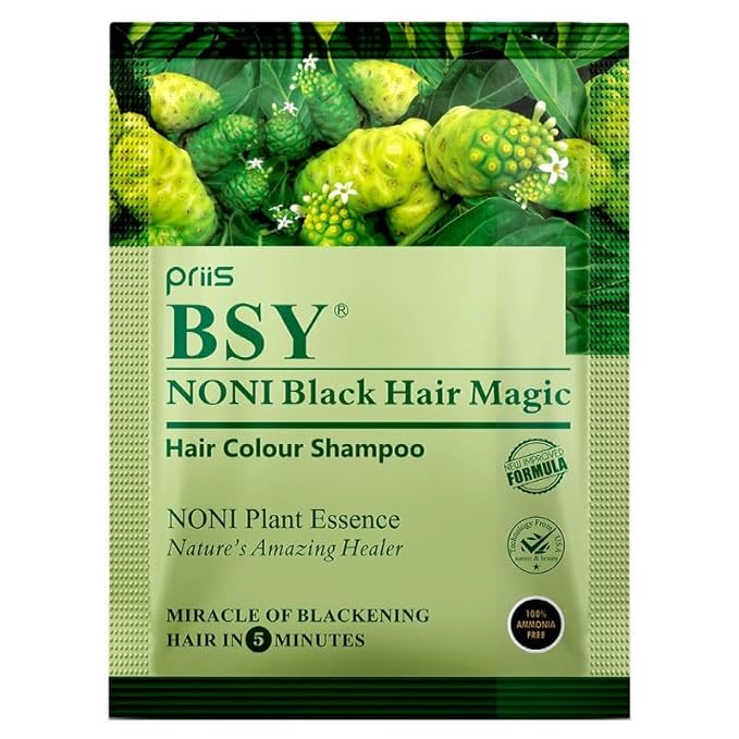 Hair Color Shampoo (12ml x 6 Sachets) | Ammonia-Free Natural Permanent Hair Color for Men and Women | 5 Minutes Noni Fruit Dye