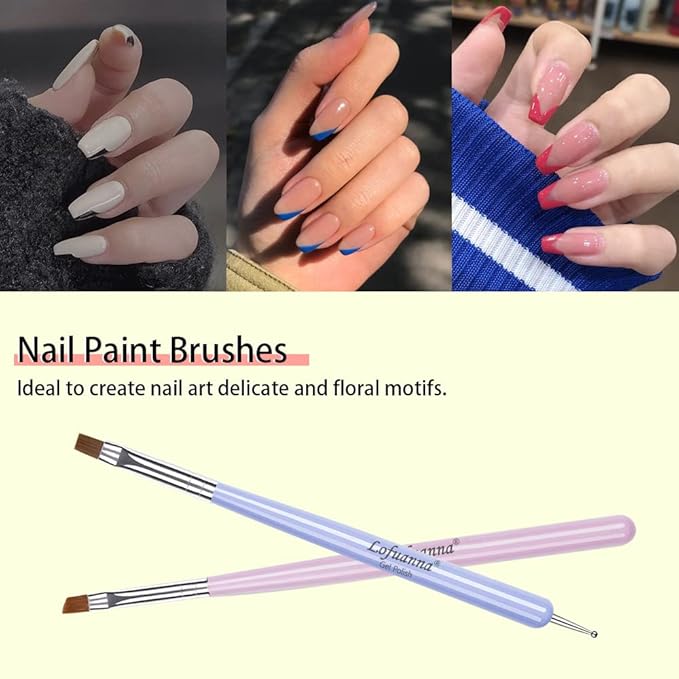 Nail Art Brushes Set Lofuanna 6Pcs Nail Tips Art Design Tools with Poly Extension Gel Brush, Nail Polish Brush, Carved Brush, Art Liner Brush and Dotting Pen, Acrylic Nail Brushes, Painting Drawing