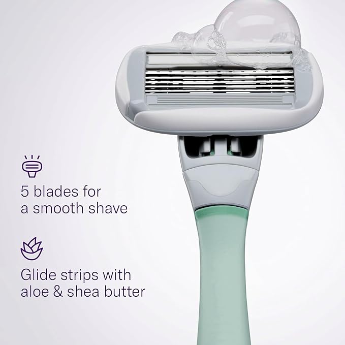 Flamingo Shaving Razor Set for Women - Original Razor Handle, 4 Blade Refills, and Shower Holder - Sage