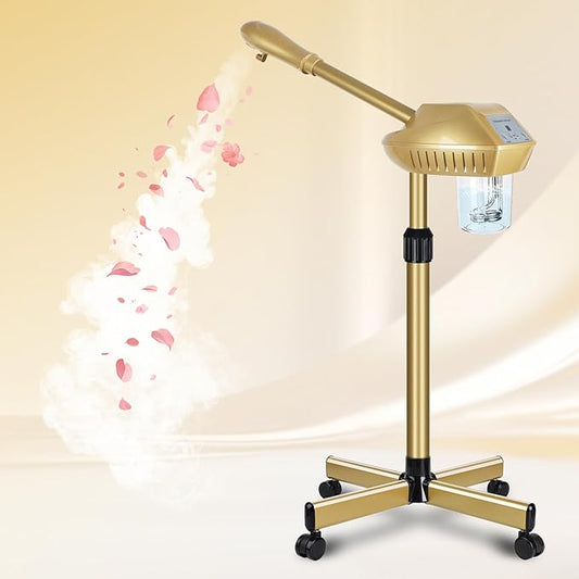 Facial Steamer Professional with More Steam for Deep Cleansing and Hydration, Steamer for Facial with Time Setting, Face Steamer Adjustable Height for Beauty, Spa and Home Use, Gold