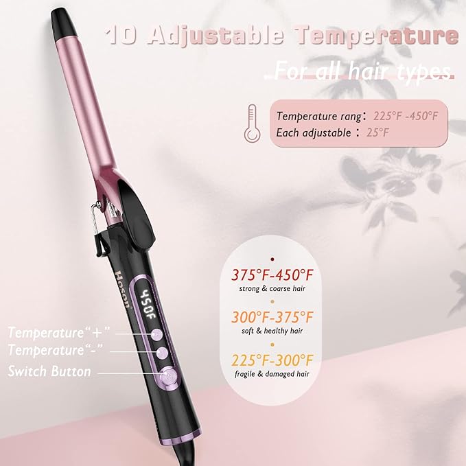 3/4 Inch Curling Iron for Short Hair, Dual Voltage Hair Curling Iron Ceramic, Professiona Curling Wand Tourmaline(Rose Gold)