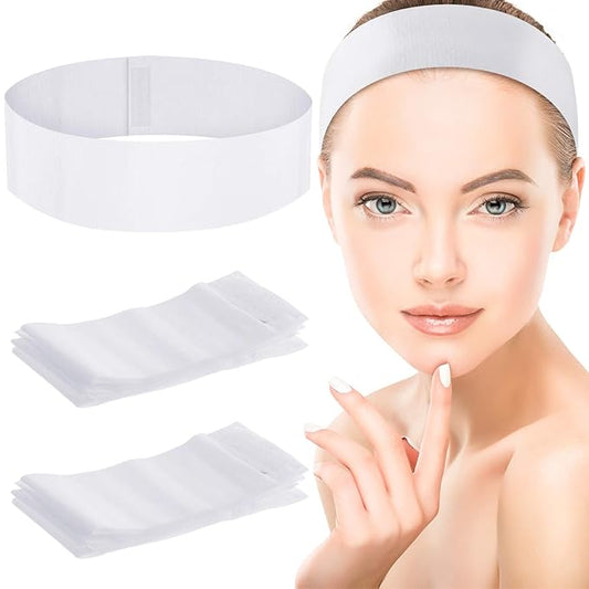 WILLBOND 90 Pieces Disposable Headbands for Women Facial Spa Headbands Stretch Non Woven Hairband Skin Care with Soft Convenient Closure Salons (White)