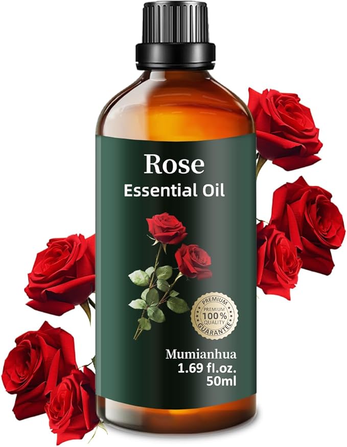 Pure Rose Essential Oil, Mumianhua Natural Rose Oil for Reed Diffuser, Air Freshener, Aromatherapy, Relaxation, Skin,Hair, Cologne, Candles Making, Evening Wellness, Romantic Atmosphere 1.69 Fl Oz