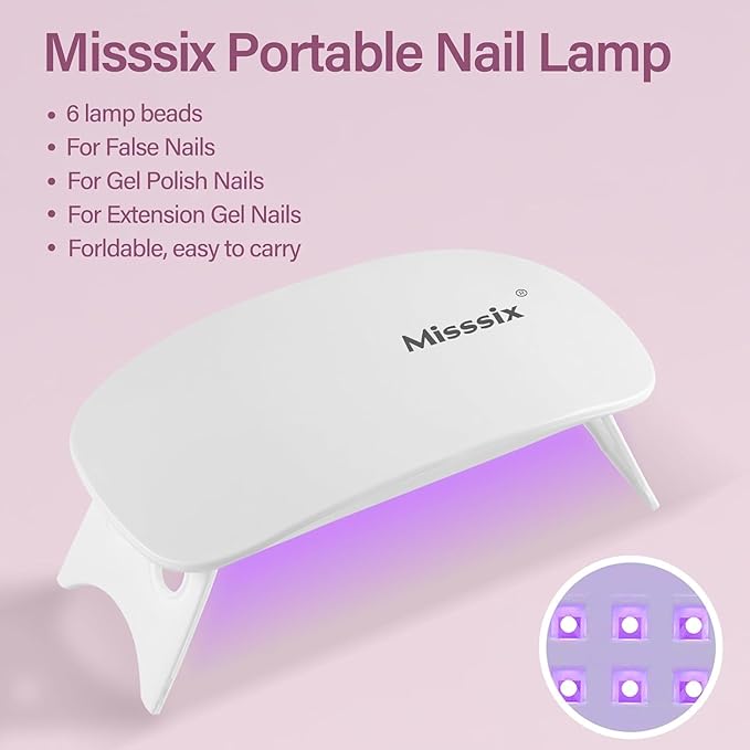 Misssix Medium Almond Gel Nail Tips Kit, 216Pcs Pre Etched Clear Fake Nails, Full Cover False Nail 9-in-1 Gel Glue and Portable Mini U V Nail Lamp for Women 12 Sizes