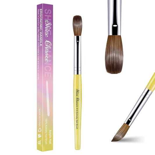 Acrylic Nail Brush Size 18, 100% Pure Kolinsky Nail Brush for Acrylic Application, Professional Nail Extension Manicure Tool Nail Drawing Pen for DIY Home Salon(Yellow)