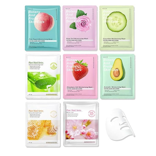 8 Pack Plants Fruits Face Sheet Mask Skincare,Hydrating Face Mask For Sensitive Skin,Moisturize,Soothing,Nourish for All Skin Types,Natural Spa Party Facial Mask Skincare Set for Women Men Girls