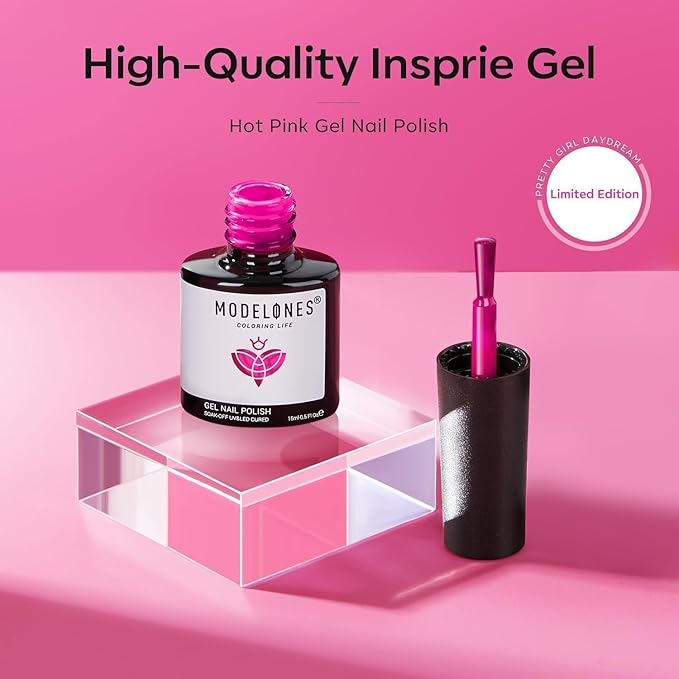 modelones Gel Nail Polish, 15 ML Hot Pink Bright Nail Polish Soak Off Led Neon Pink Polish Nail Art Design Salon DIY Gel Manicure for Women Girl