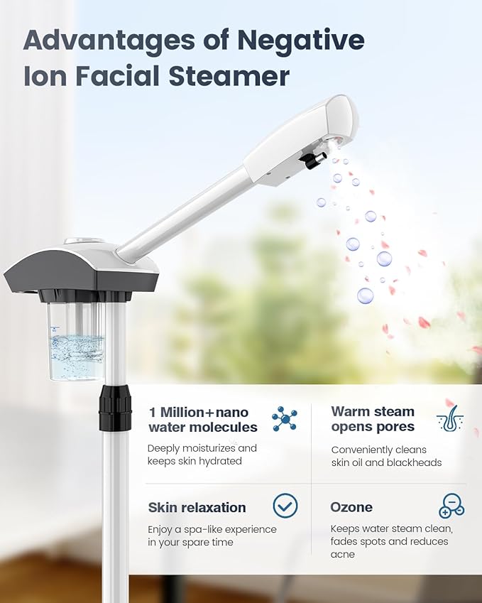 Kingsteam Professional Ozone Nano-Ionic Facial Steamer | Deep Cleansing Hydrating | Salon Home Spa Face Steamer | Pore Cleanser | 60-Min Timer | 360° Swivel | Esthetician Favorite Tool,White