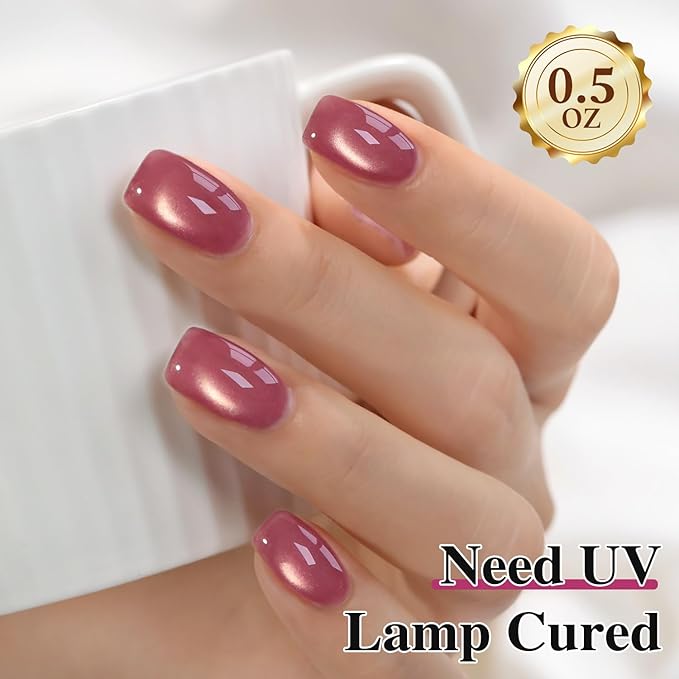 Double Rhythm 0.5 OZ Cat Eye Gel Polish with Magnet 15ML Holographic Glitter Shimmer Translucent Jelly Color Magnetic Nail Polish Salon DIY at Home (Dreamy Peach-MC1271)