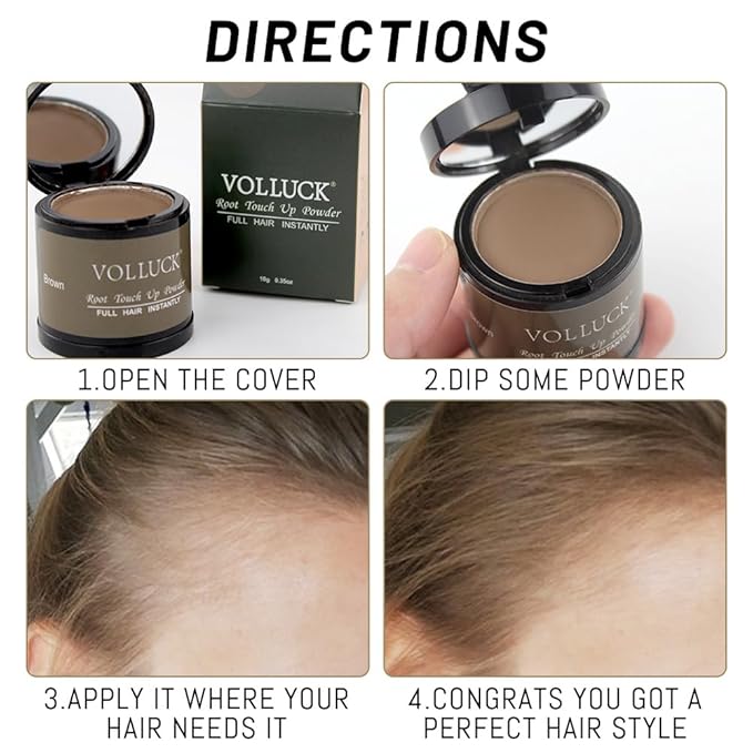 VOLLUCK Root Touch up Powder, Instant Hairline Powder for Thinning Areas and Gray Hair Coverage, Natural and Non-greasy Root Cover up for Women and Men (Light Brown, 0.35 Ounce)