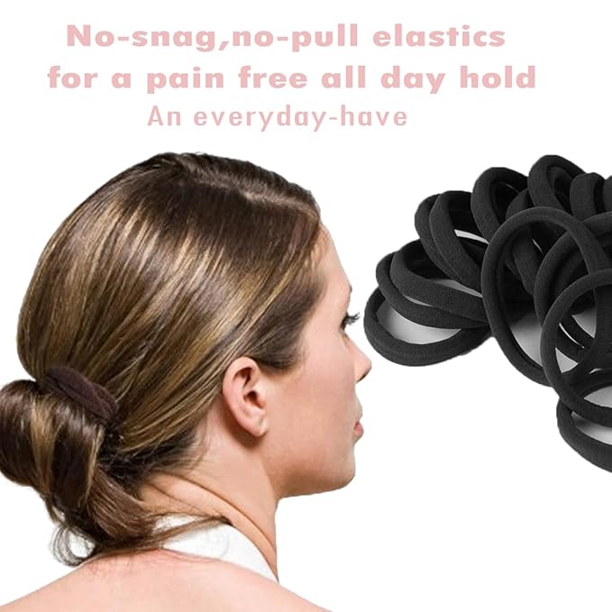 20pcs Black Hair Ties No Damage - Stretchy thick Hair Bands | Soft Nylon Ponytail Holders SnagFree Rubber Bands for Updos & Braids Hair Accessories Ideal Gifts for Women Teens Girs