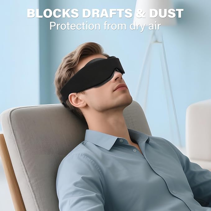 Sleep Mask for Dry Eyes – 100% Blackout Eye Mask & Moisture Goggles – Adjustable Sleeping Mask for Men & Women – Reusable Eye Masks for Sleep, Soft & Comfortable – Great for Travel, Black