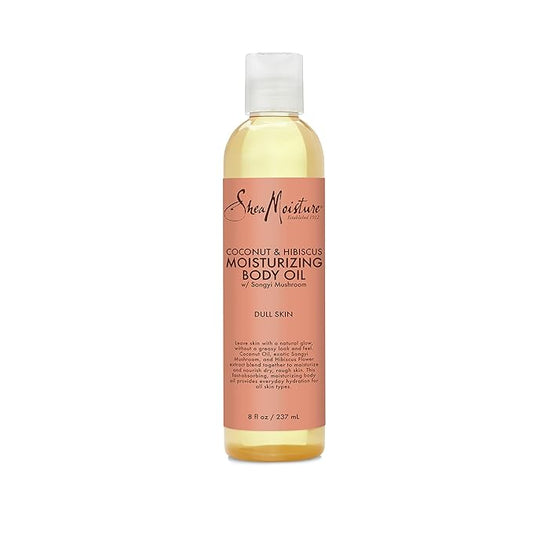 Shea Moisture Coconut & Hibiscus Massage Oil and Body Oil for Dry Skin, Bath Oil with Coconut Oil and Vitamin E Oil for Skin, 8 oz