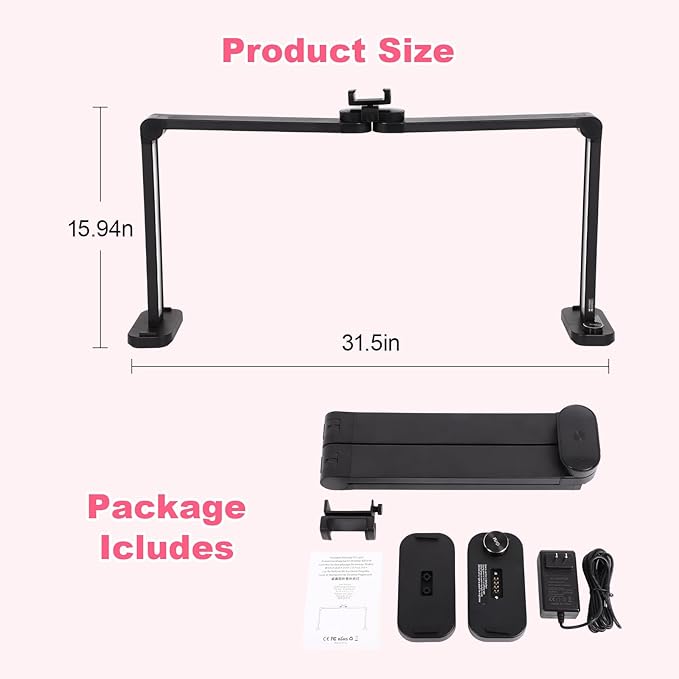 34in Half Moon Light for Nail Desk, Foldable LED Lamp for Nail Art, Tattooing, Craft Making, Stepless Dimming, 3000-6000K Color Temperature Adjustment, 456 Light Beads, Black