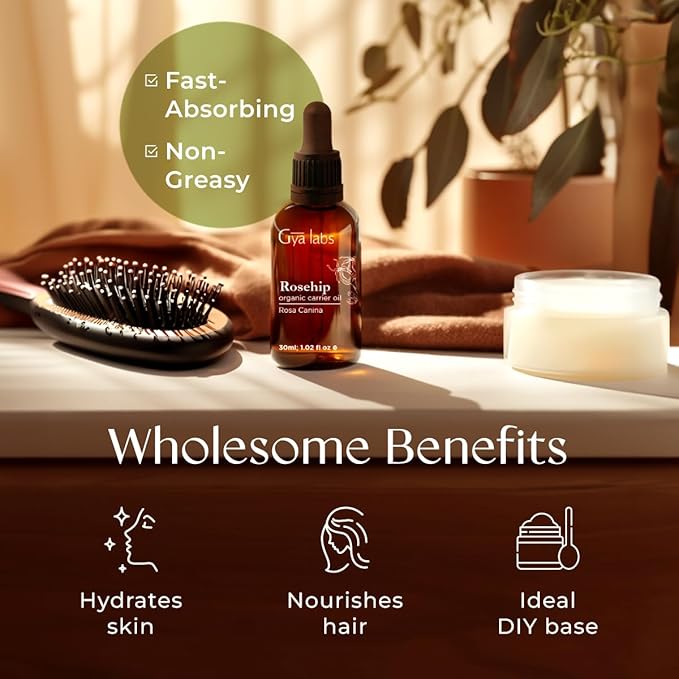 Gya Labs Rosehip Carrier Oil - 1 Fl Oz - for Hair, Skin, Face, Scalp & Body Massage