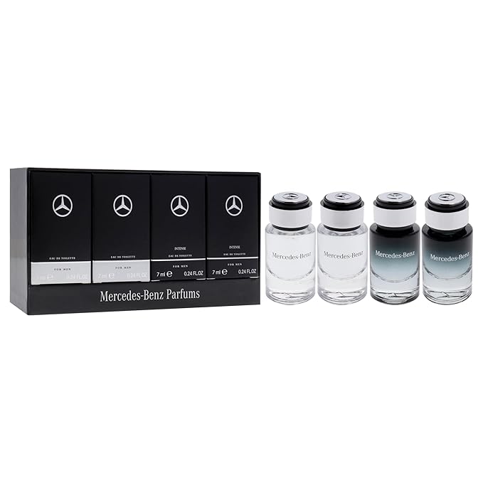 Mercedes-Benz Giftset - Mini Mens Cologne Set - For Men, For Men Intense - Long Lasting Cologne for Men - Men's Fragrances - Perfume for Men - 4 Pc